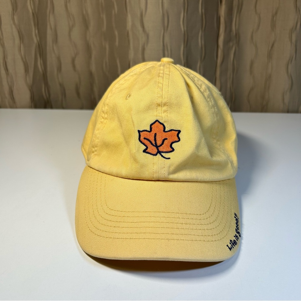 Life Is Good Yellow Hat Orange Leaf Embroidery Men’s Women’s Adjustable LIG